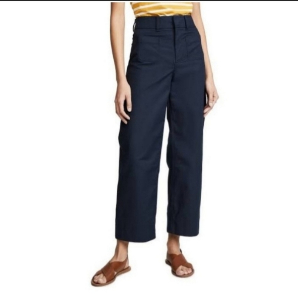 The Script Chiara Ankle Wide Leg linen Pants Sz 6 navy blue